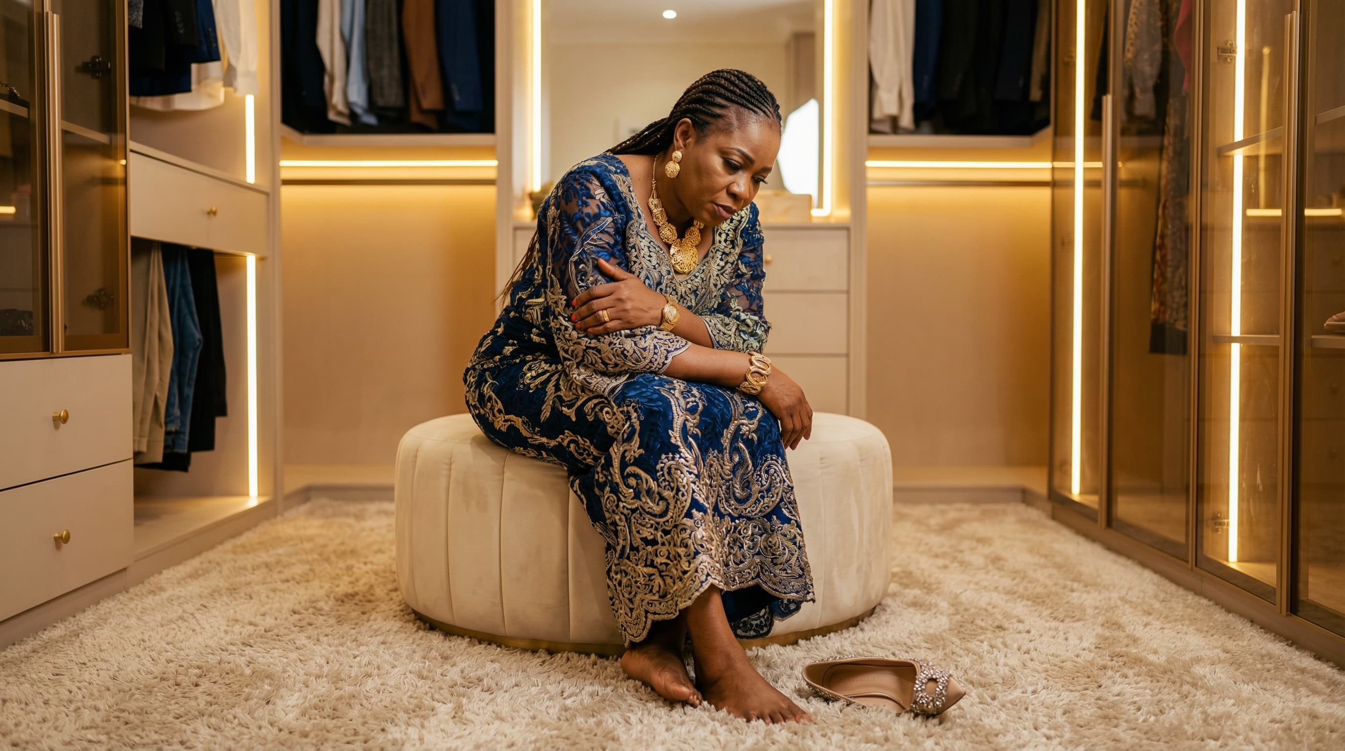 nigerian woman in pain in her closet